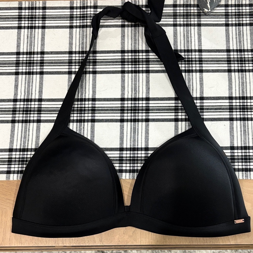 NWOT PINK Black Halter Bikini Top